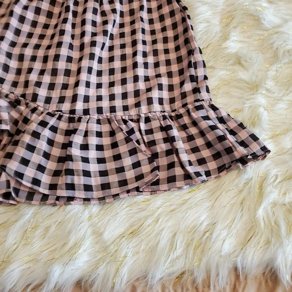 Dress The Population Cosmopolitan Pink and Black Plaid Skirt L Ruffled Bottom - Picture 4 of 13